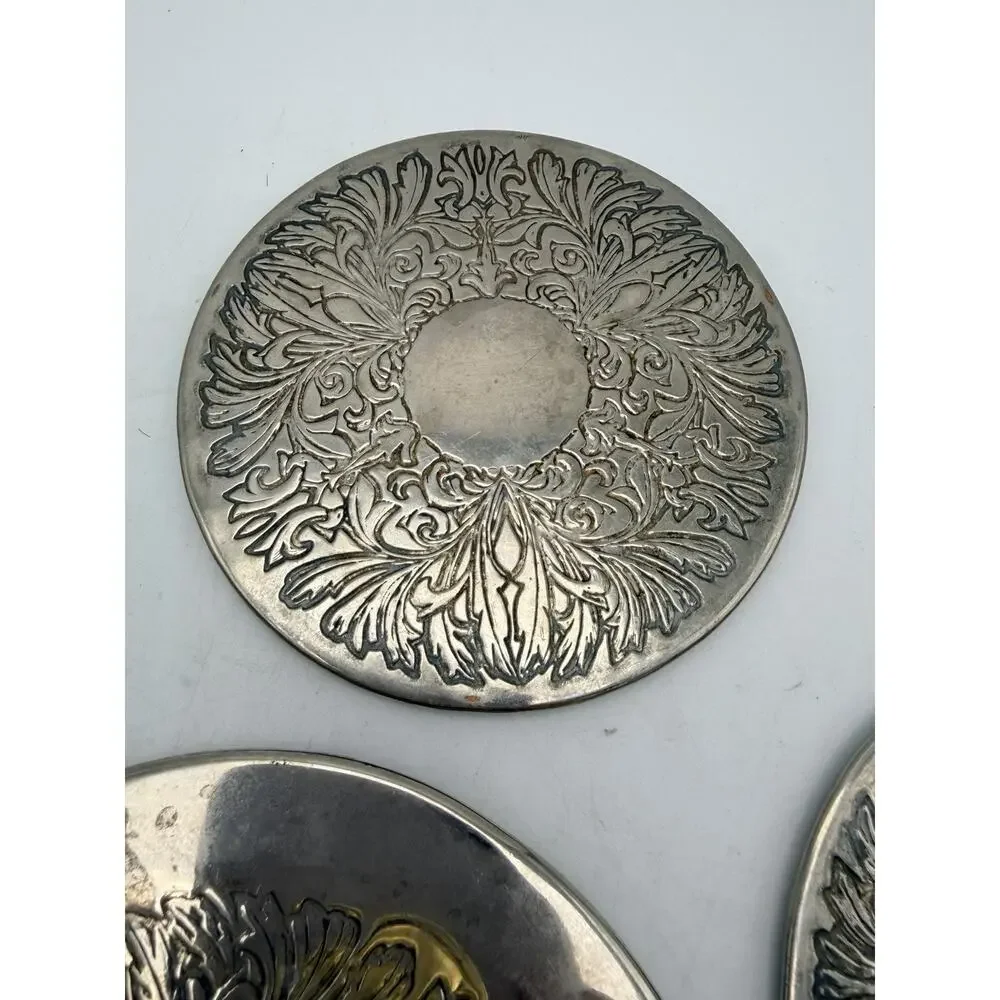 Vintage Set Of 5 Silver Plated Coasters